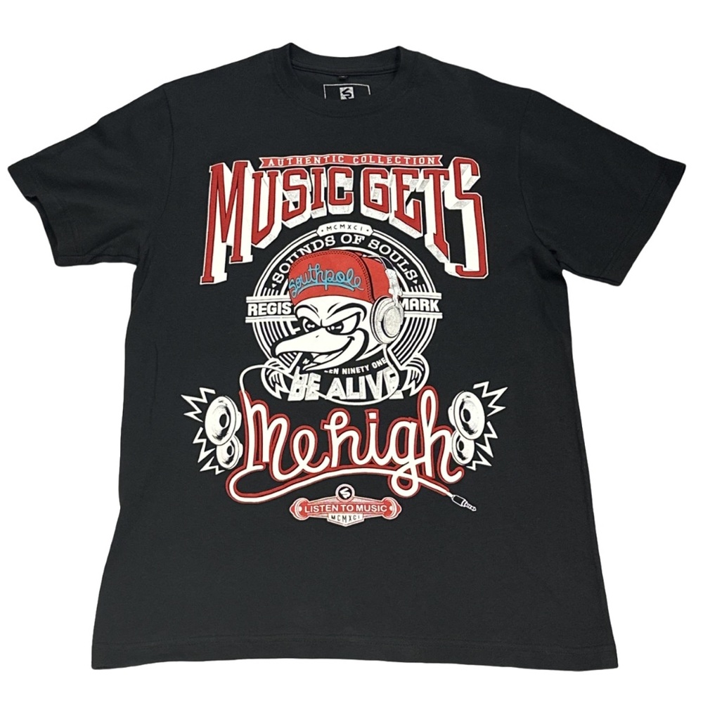 SOUTHPOLE men's/unisex "music gets me high" graphic tee, size medium.